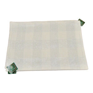 Placemats Set of 4 Ivory Silver Rectangle Plaid Table Mats Christmas House New